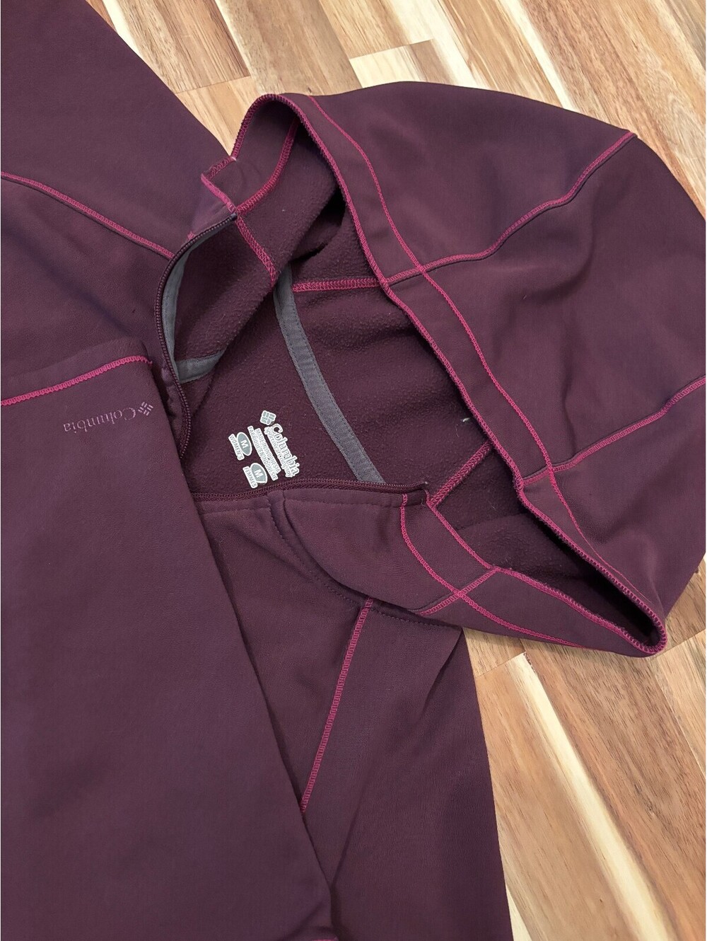 Columbia Women M Burgundy Hooded 1/4 Zip Fleece Lined Pullover Thumbholes(2245)
